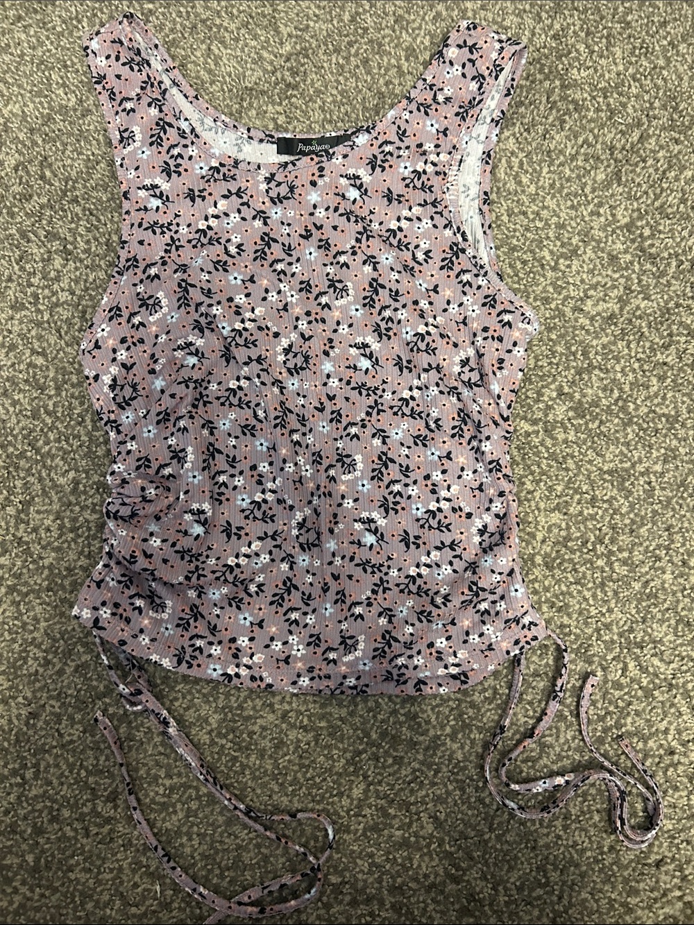 Papaya Rose Floral Ribbed Tank with Side Ties